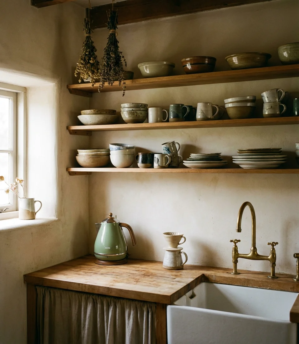 Vintage-Inspired Kitchen with Open Shelving 1