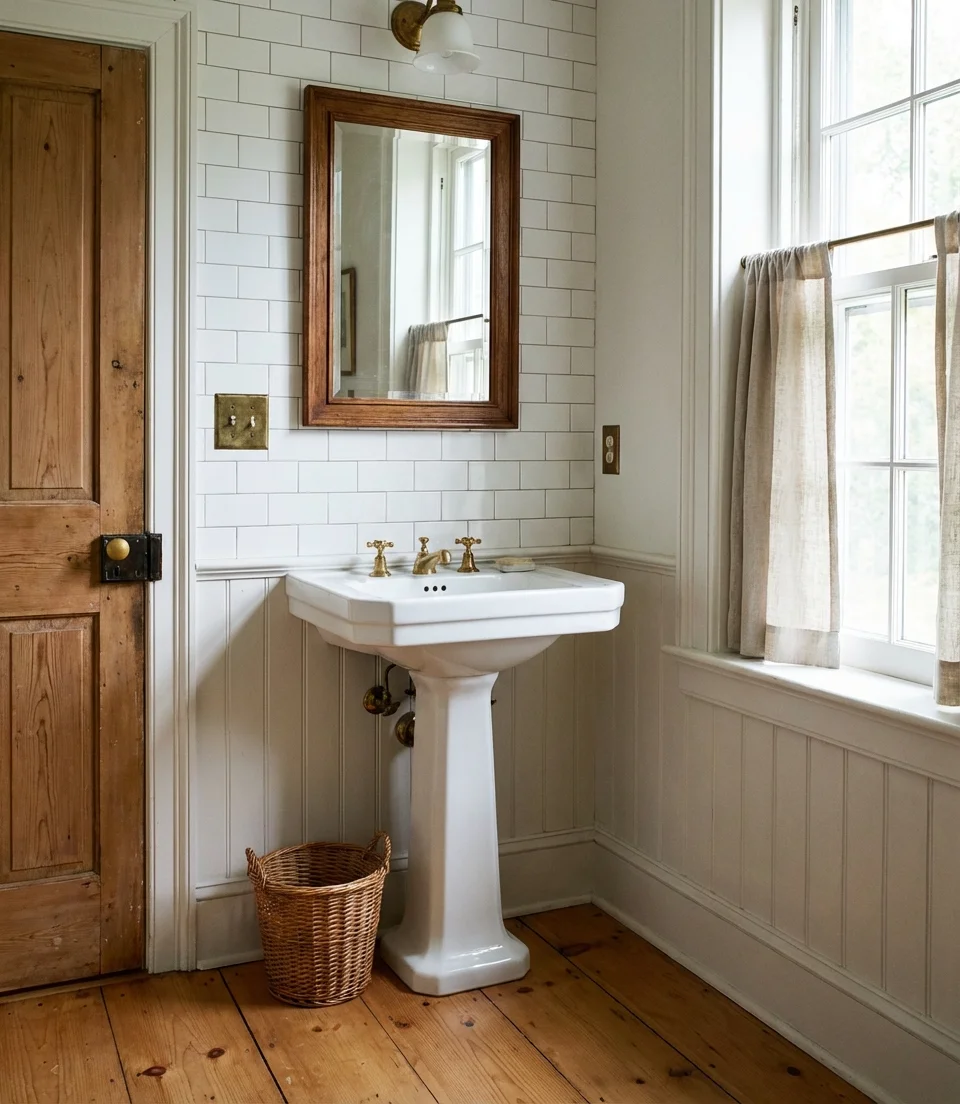 Vintage Pedestal Sink with Subway Tile 2