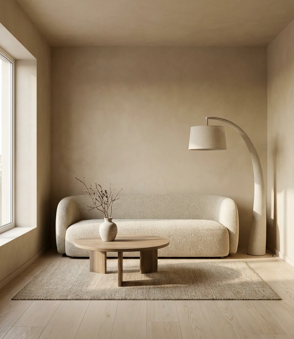 Warm Minimalism with Light Oak and Limewash Walls 1
