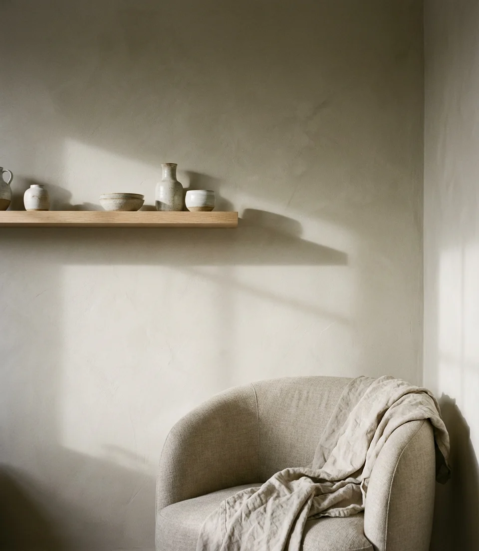 Warm Minimalism with Light Oak and Limewash Walls 2