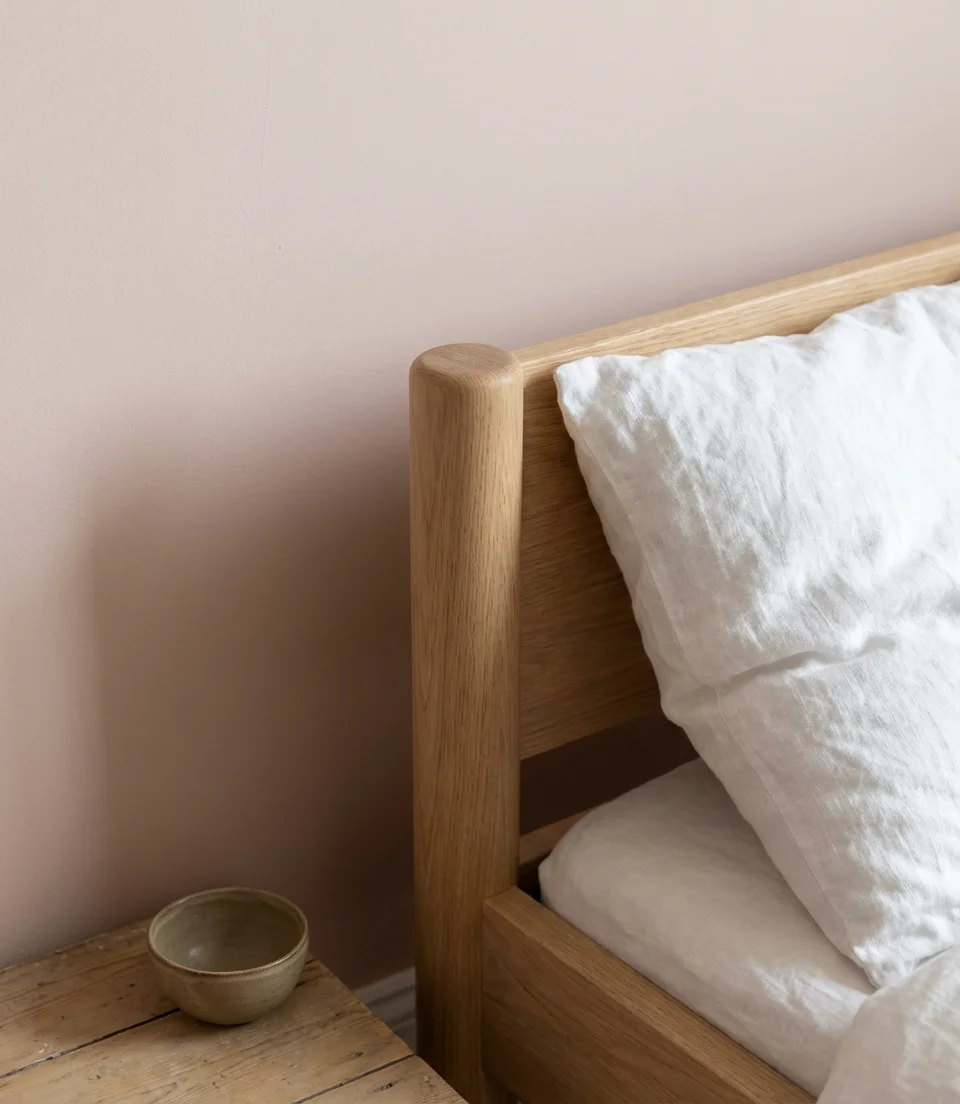 Warm Pink and Wood Japandi Bedroom 2