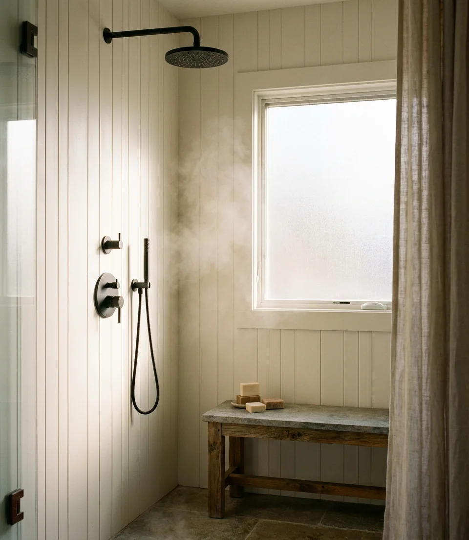 Warm White Shiplap Shower Walls 2