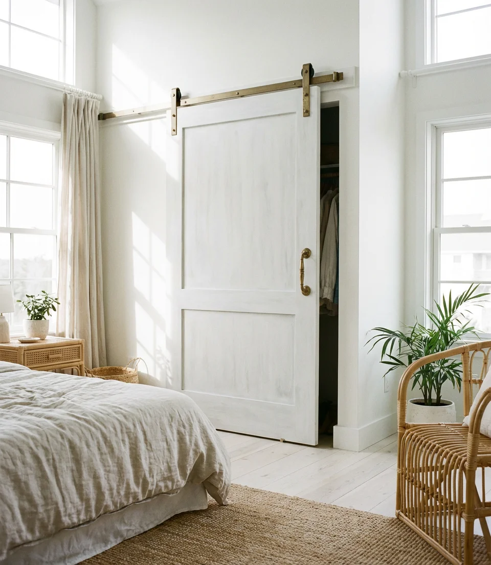 White Barn Door in a Coastal Bedroom 1