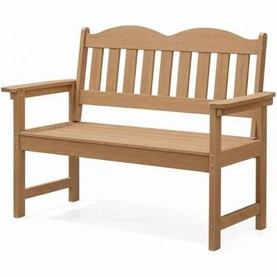 2-Person Slatted Outdoor Bench with B...