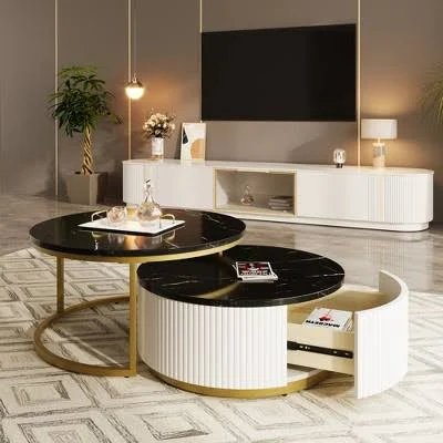 Modern Round Nesting Coffee Table wit...