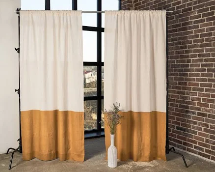 Linen Color Block Curtain Panels: Sem...