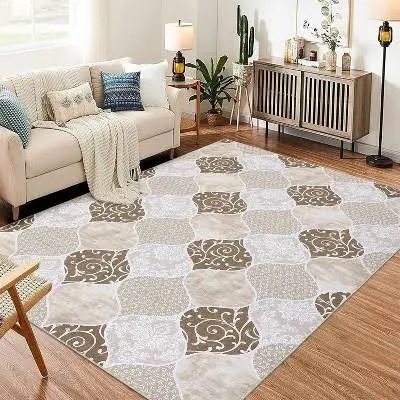 Geometric Trellis Modern Neutral Wash...