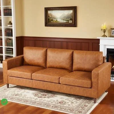 Mid-Century Modern Leather 3-Seater Sofa