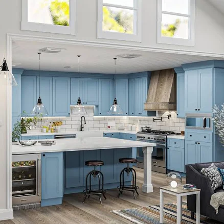 Blue Shaker Kitchen Cabinets 10 Ft Ba...
