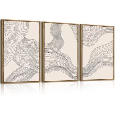Neutral Abstract Framed Modern Wave W...