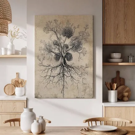 Botanical tree roots canvas, black an...