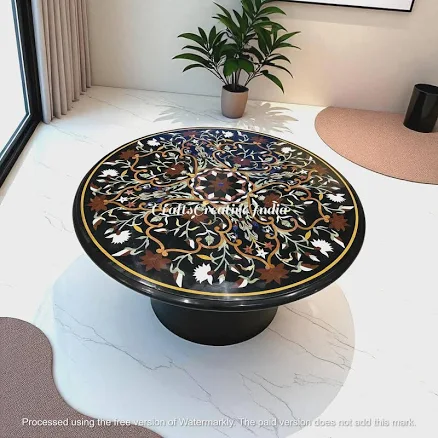 Black Marble Round Console Table Top ...