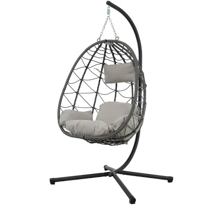 Light Grey Outdoor Hanging Wicker Egg...