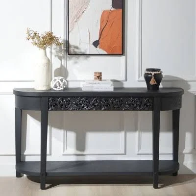 Carved Wooden Console Table with Lowe...
