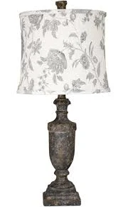 Urn Table Lamp with Black Floral Shade