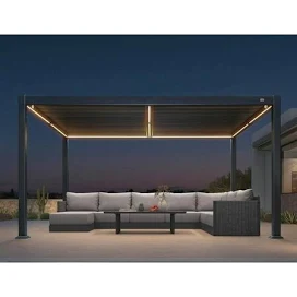 Louvered Pergola with LED Light and A...