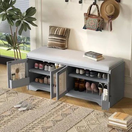 Gray Wash Storage Bench with Removabl...