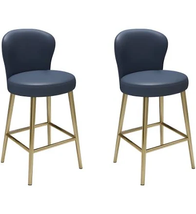 Glam Blue Round Leather Counter Stool...