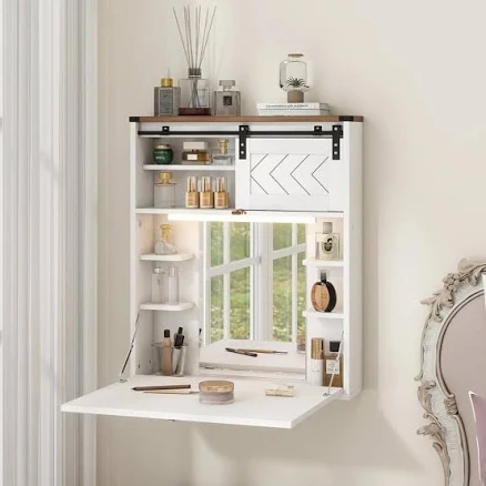 Floating Vanity Desk with Mirror, Lig...