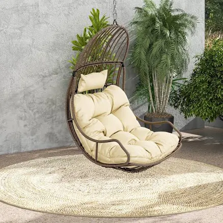 Uforic Beige Suspended Wicker Egg Swi...