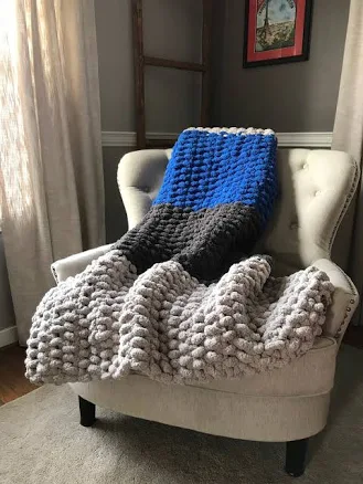 Gray and Blue Striped Knit Blanket
