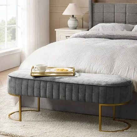 Marta Ivory Fabric Channel-Tufted Des...