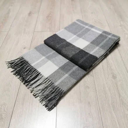 Natural wool blanket, Gray white wool...