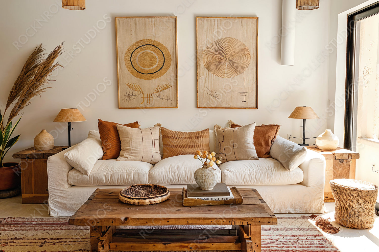 Rustic Elegance: Cozy Living Room with Natural Textures and Warm Earth –  RocknRoller Studios
