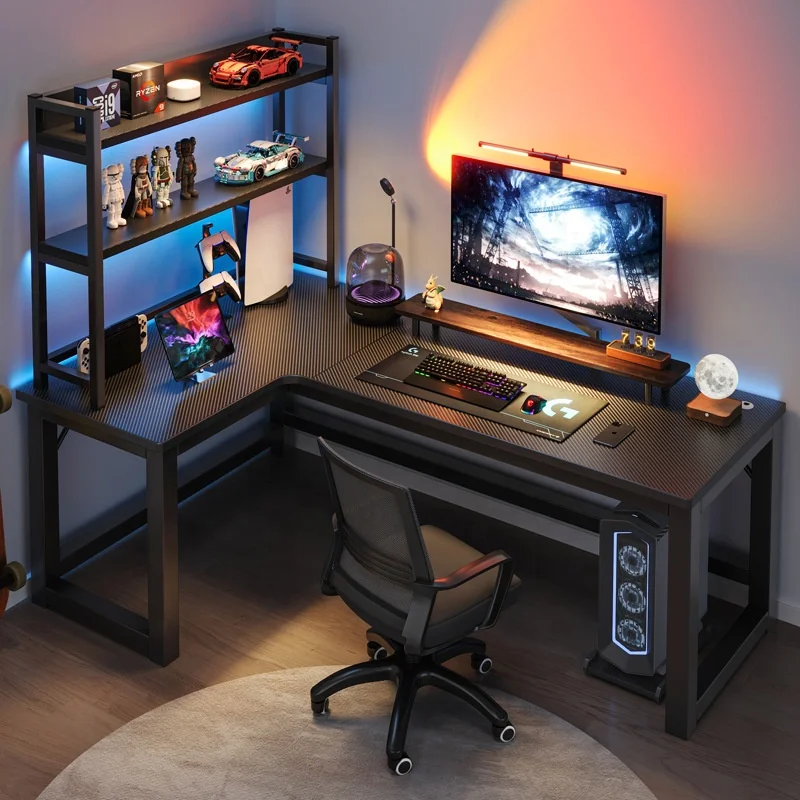 2026 YOUTAI Modern L-Shape Carbon Fiber MDF Shelf Gaming Table Newest I-Shaped Standing Desk Office Computer Desk Metal Hotels