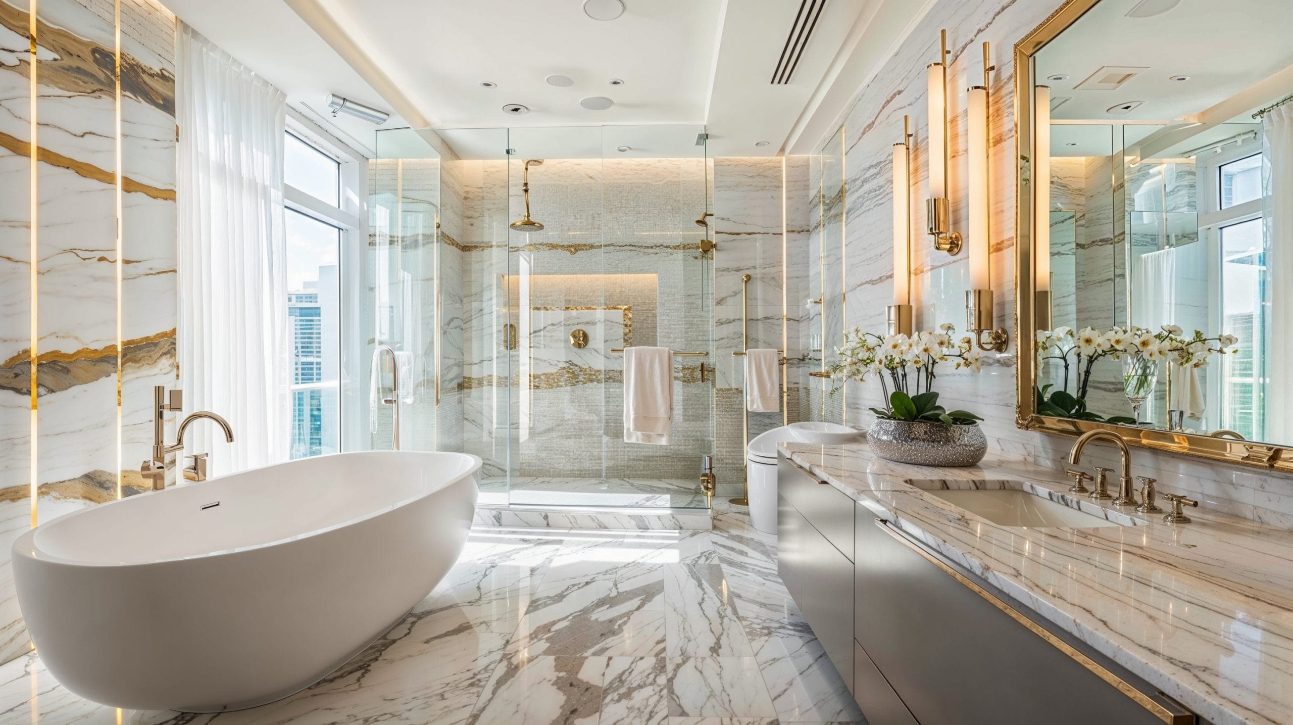 Before & After: Lavish White and Gold Bathroom Remodel - Decorilla Online Interior Design