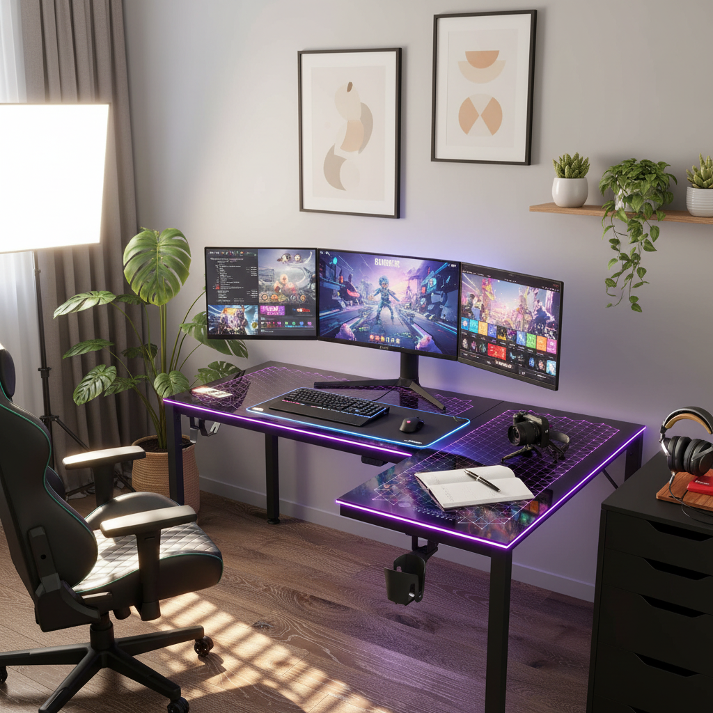 Camera-Ready L-Shaped Stream Desk Setup | Eureka Ergonomic