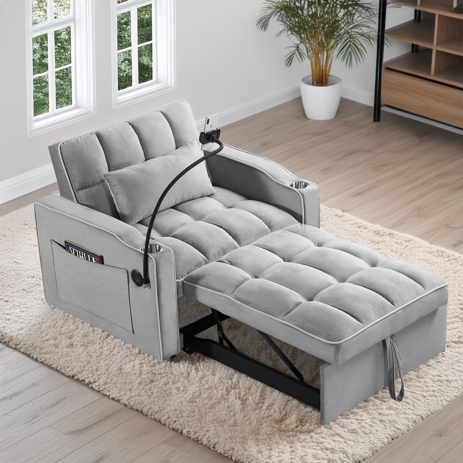 Convertible Sleeper Chair Sofa Bed Adjustable Pull Out Sleeper Chair Bed Multi Pockets Folding Sofa Bed For Living Room Bedroom Small Space,3 In 1 ...