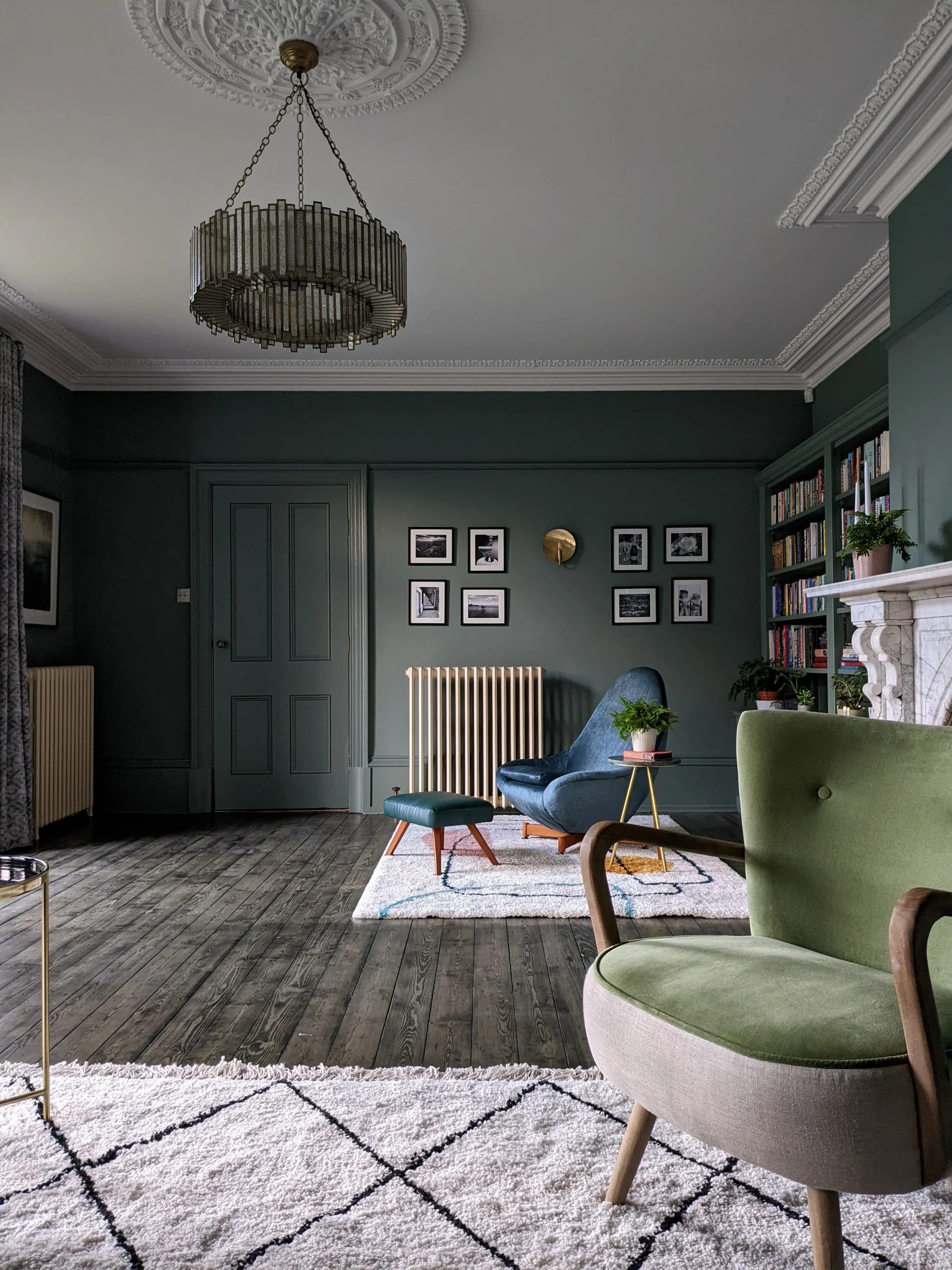 Dark Green Georgian Living Room - Before and After