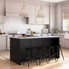 Hilversum Modern Solid Wood Marble Top Kitchen Island With Seating for 4