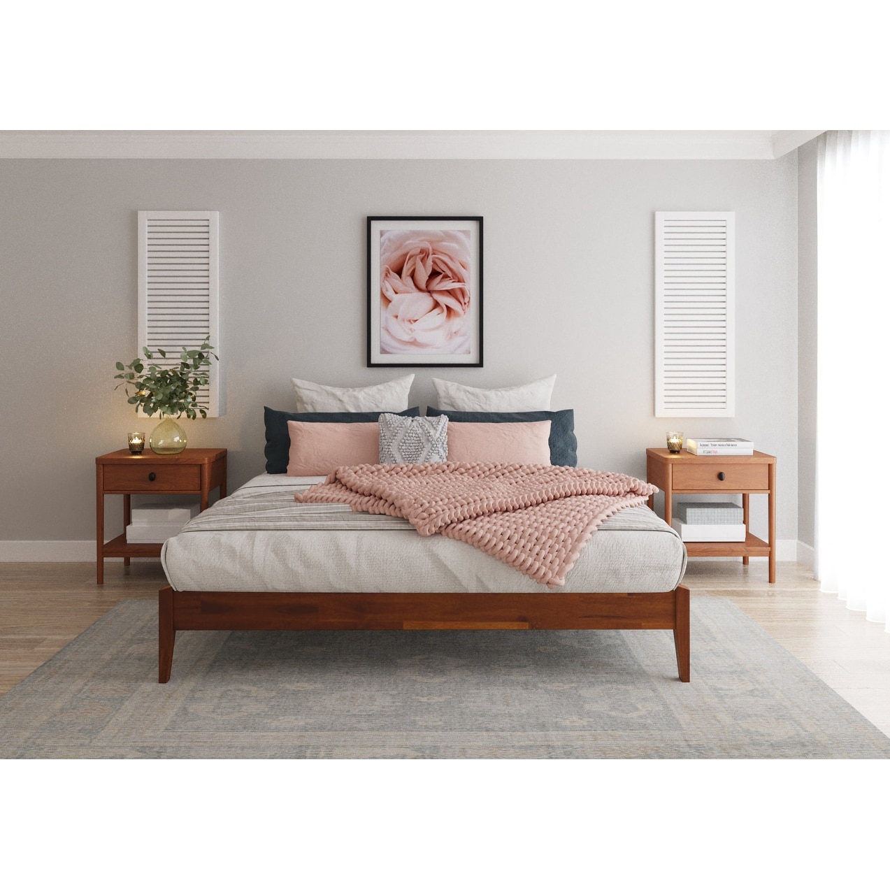 King Size Bed Frame, No Headboard, MODERN Style, Acacia Wood Platform Bed, Caramel - Bed Bath & Beyond - 37980201