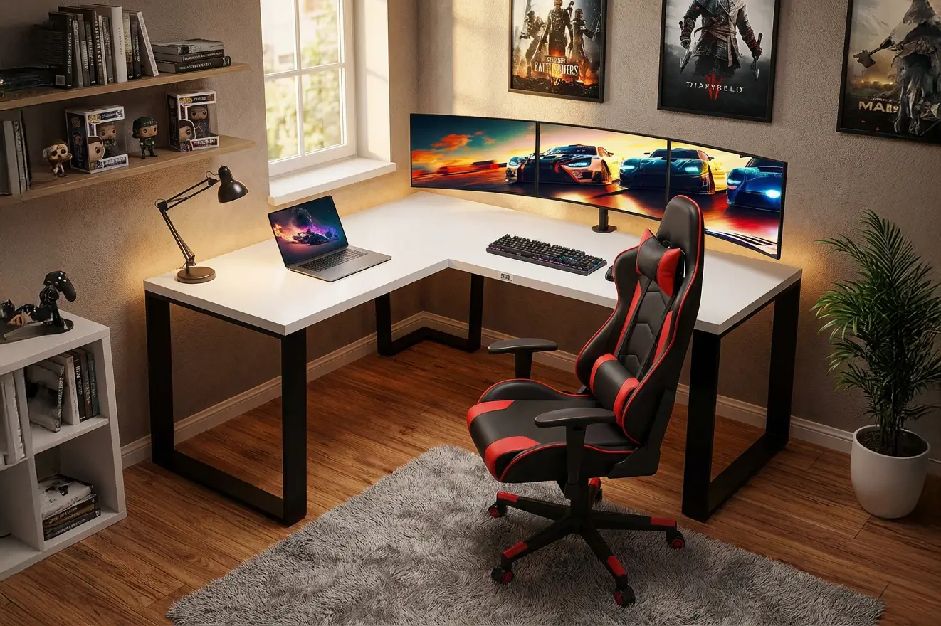 L-Loft – a loft-style corner desk with steel frames and a large workspace.