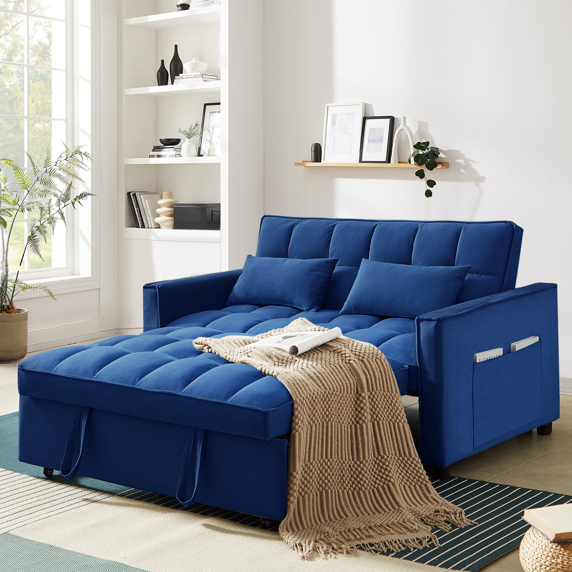 Lunale 3 in 1 Convertible Pull Out Sofa Bed, 55' Velvet Sleeper Lovese