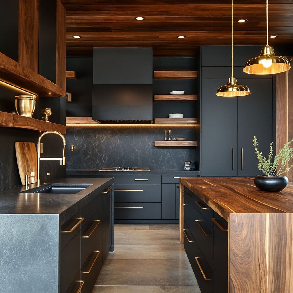 Luxurious Kitchen Design Ideas with Black & Earthy Tones