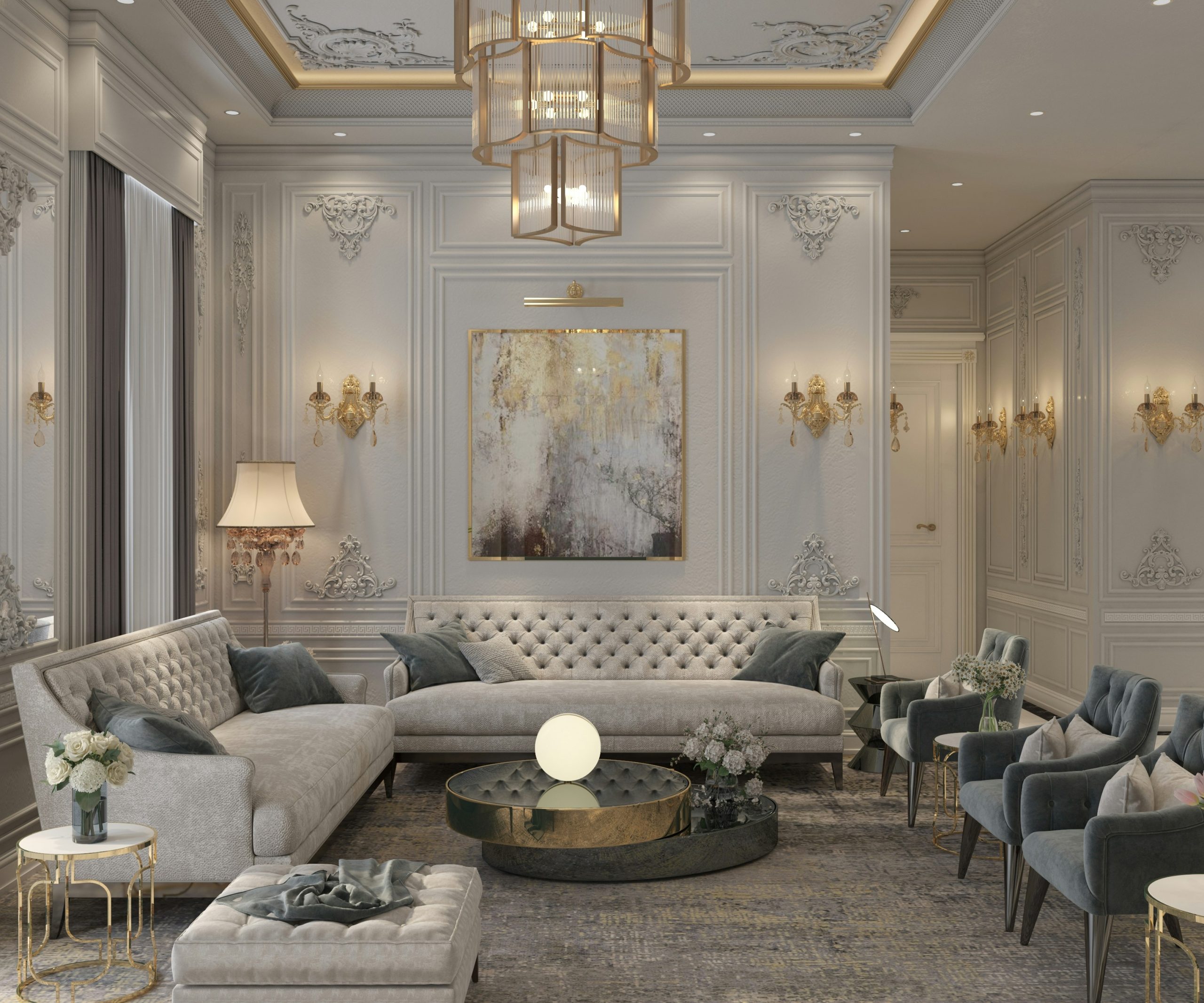 Luxurious Neoclassic living interior design 