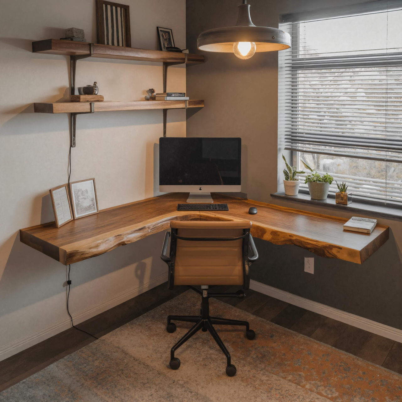 Modern Live Edge Corner Desk With Floating Wood Design For Home Office SITHHNFLD008 - 16' / 47'RW x 47'LW x 2'T