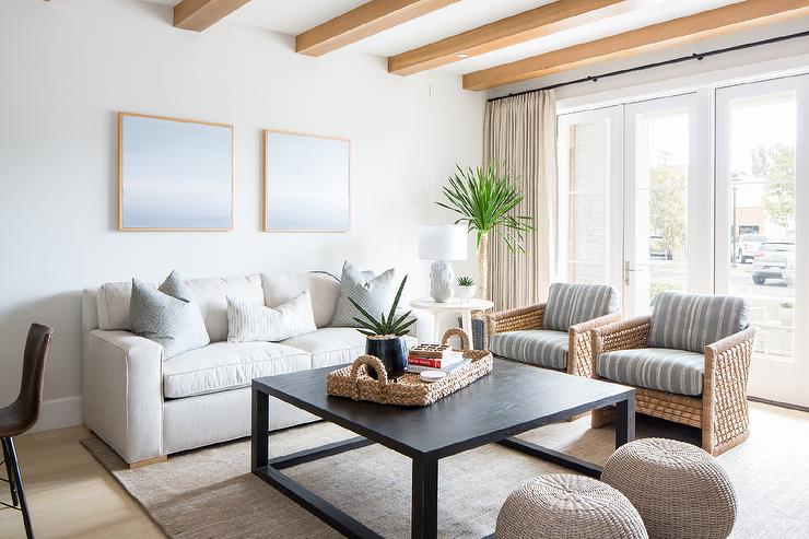 Off White Sofa with Black Frame Coffee Table - Transitional - Living Room