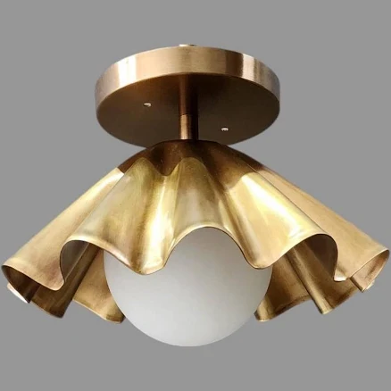 Ruffled Brass Flushmount Ceiling Light