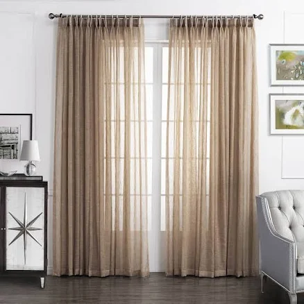 Tan Beige Linen Sheer Curtains