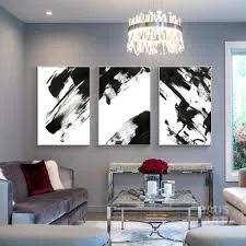 Set Of 3 black white wall art Abstrac...