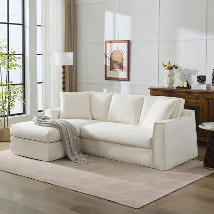 L Shape Slipcovered Sofa With Chaise ...