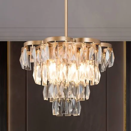 Modern Glam Gold Tiered Crystal Chand...