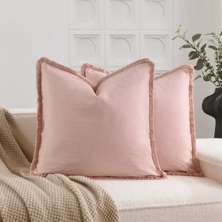 2-Pack Boho Farmhouse Linen Pillow Co...