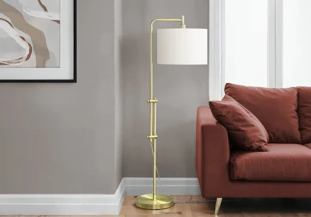 Brass Arc Floor Lamp with Cream Shade
