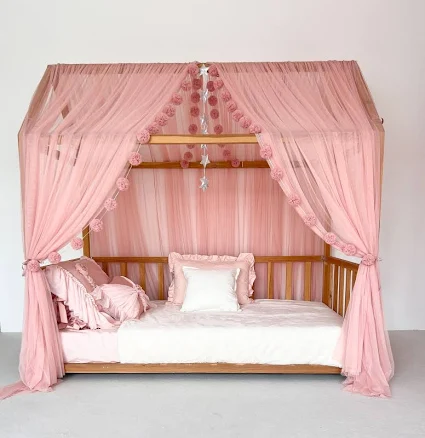 Custom Blush Tulle Bed Canopy Curtain...