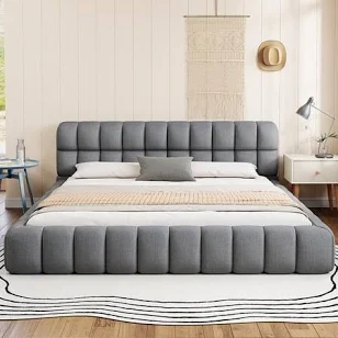 King Upholstered Bed, Modern Platform...